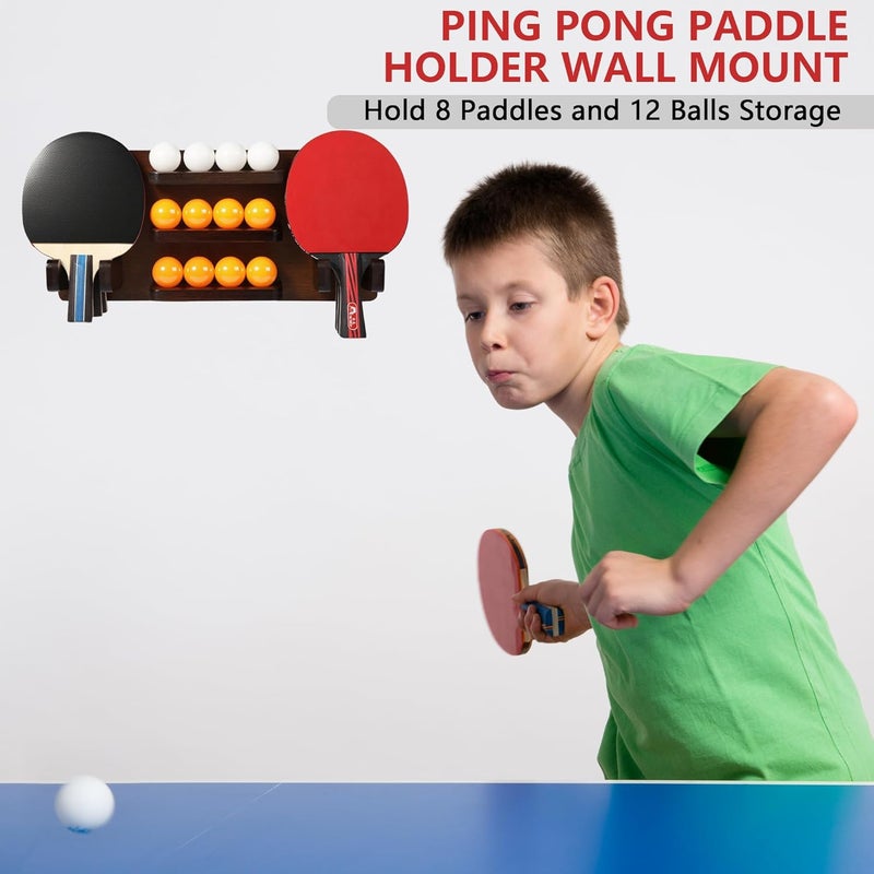 Onemacc Ping Pong Paddle Holder, Ping Pong Paddle Storage Rack Wall Mounted Holds 8 Paddles and 12 Balls, Table Tennis Racket Display Organizer for Game Room,Home - Image 2